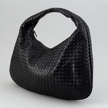 Bottega Veneta, black leather bag.
