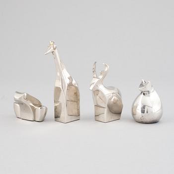 Gunnar Cyrén mfl, figuriner, 4 st, silverpläterad zink, Dansk Designs, Japan.