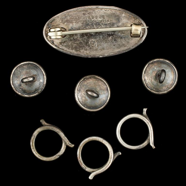 SMYCKESET, 4 delar, sterling silver, emalj, London tidigt 1900-tal. Vikt ca 7 gram.