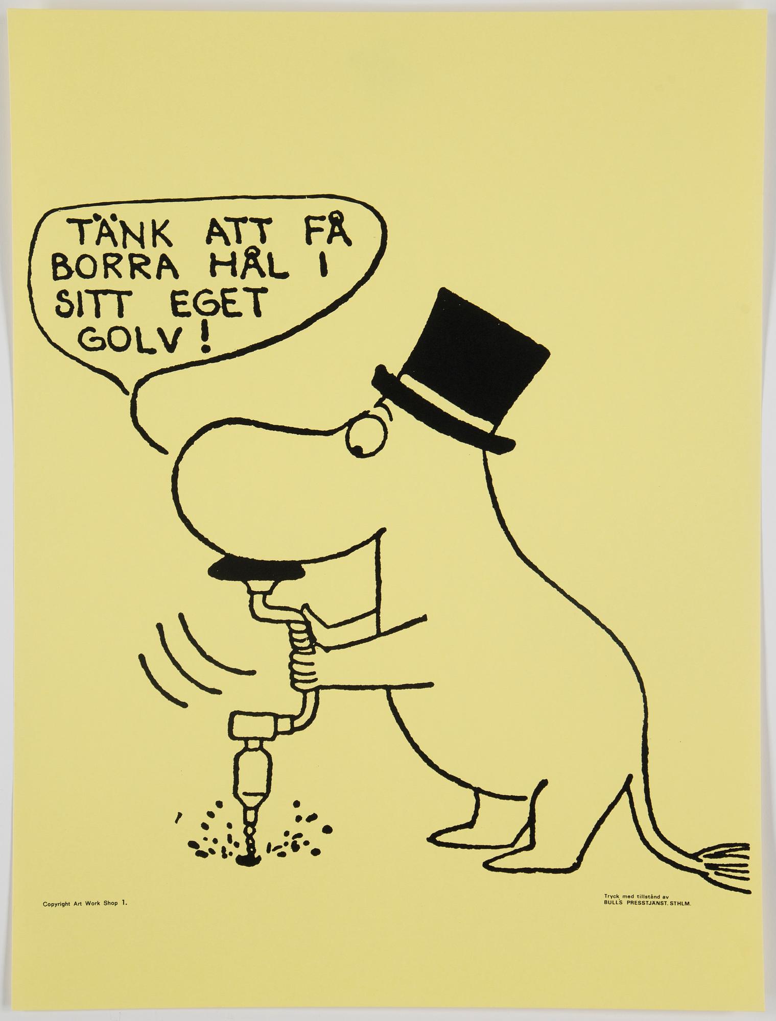 TOVE JANSSON, six Moomin posters from Bull's Presstjänst, Art Work Shop, 1960's.