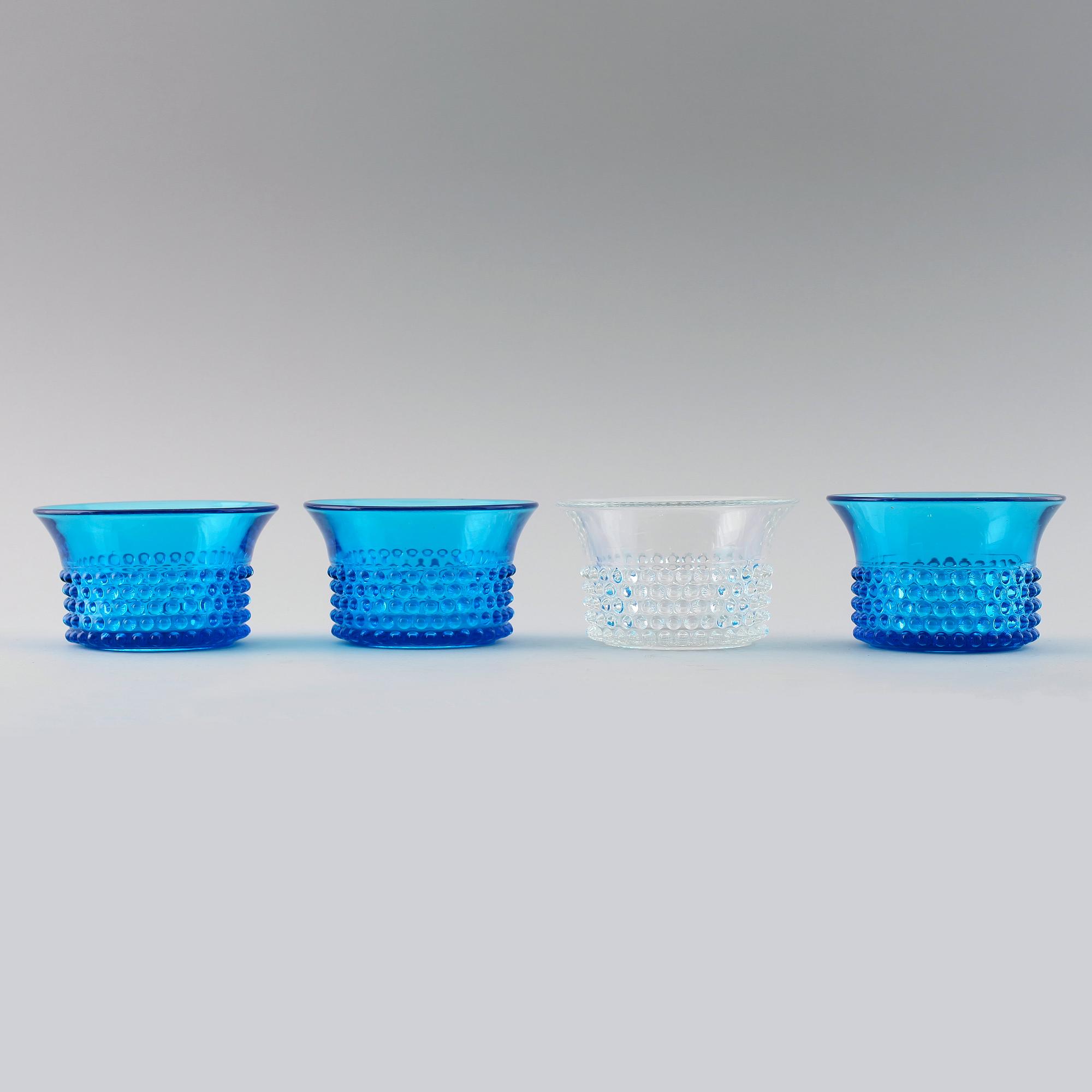 SKÅLAR, 4 st, glas, "Nyppylä", Saara Hopea, Notsjö, Finland 1952-1976.