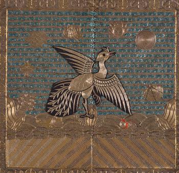 Two Chinese embroidered silk rank badges, Qing dynasty, 19th century.