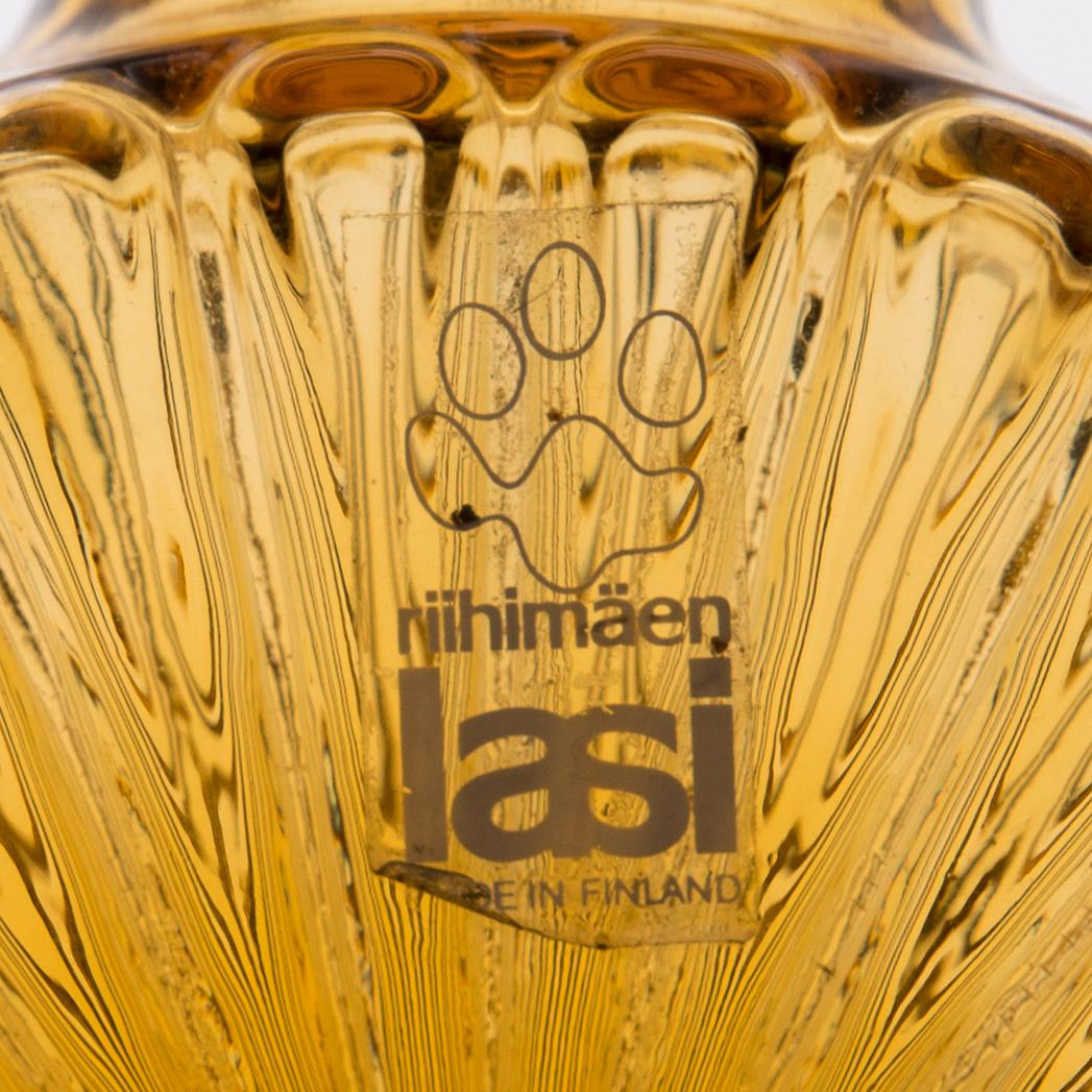 HELENA TYNELL, FLASKOR, 7 st, glas, "Solflaskan", Riihimäen Lasi. Formgiven 1964.