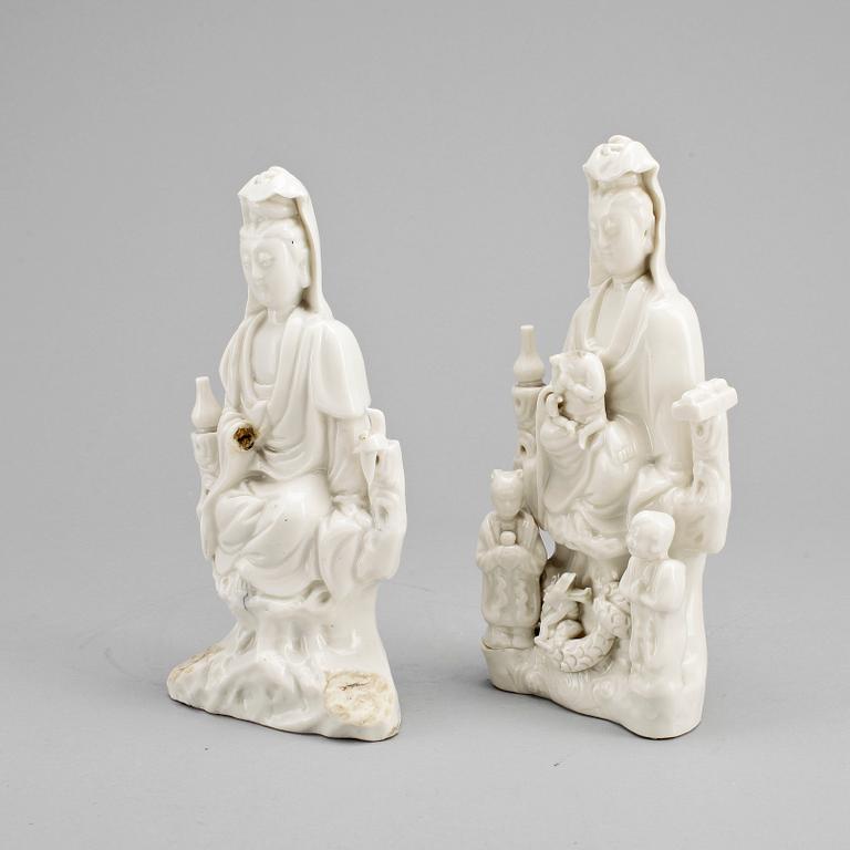 GUANYIN, 2 st, blanch de chine, Kina, 1800/1900-tal.