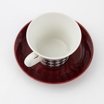 Marianne Westman, koppar med fat, 7 st, "Red Top", Rörstrand.