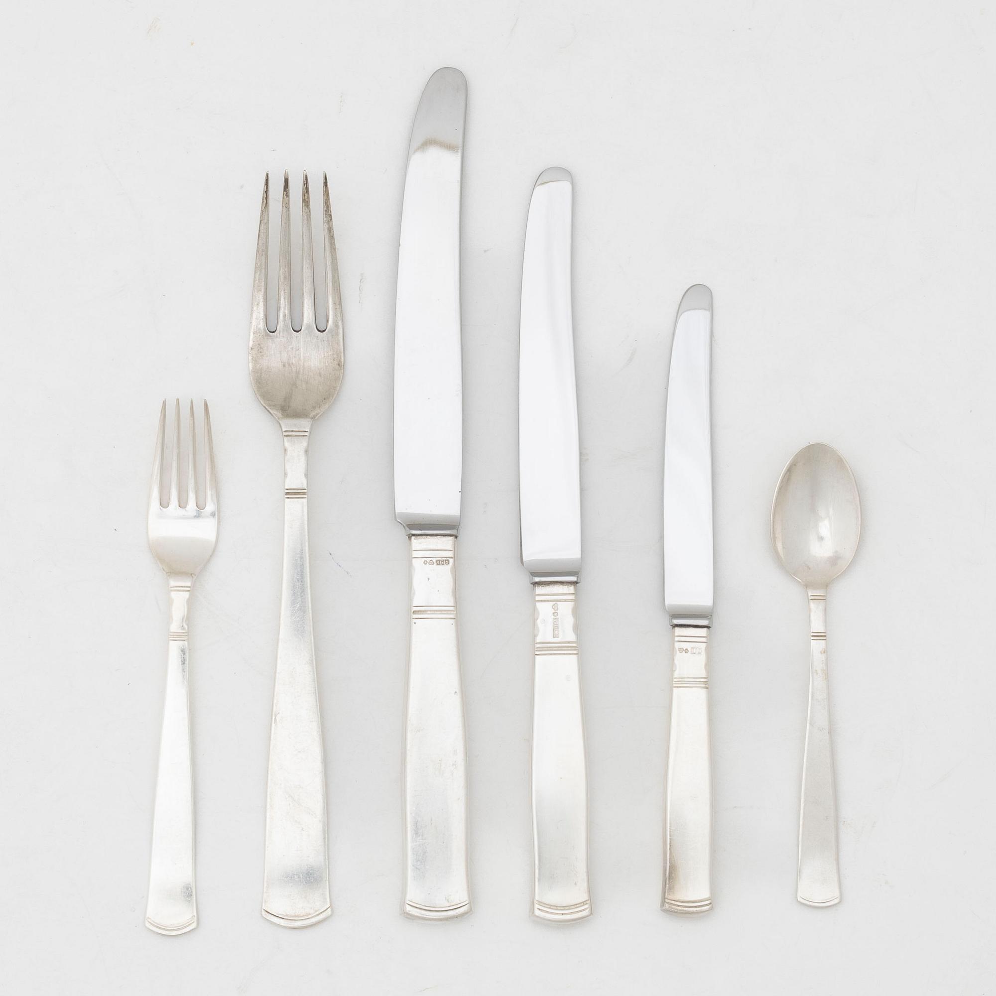 Jacob Ängman, a silver cutlery, model "Rosenholm", GAB, Stockholm and Eskilstuna, some 1952 (30 pieces).