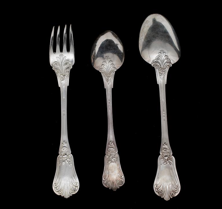 BESTICKSERVISDELAR, 18 st, silver, Gustaf Dahlgren, Malmö 1866.  Totalvikt 1314 g.