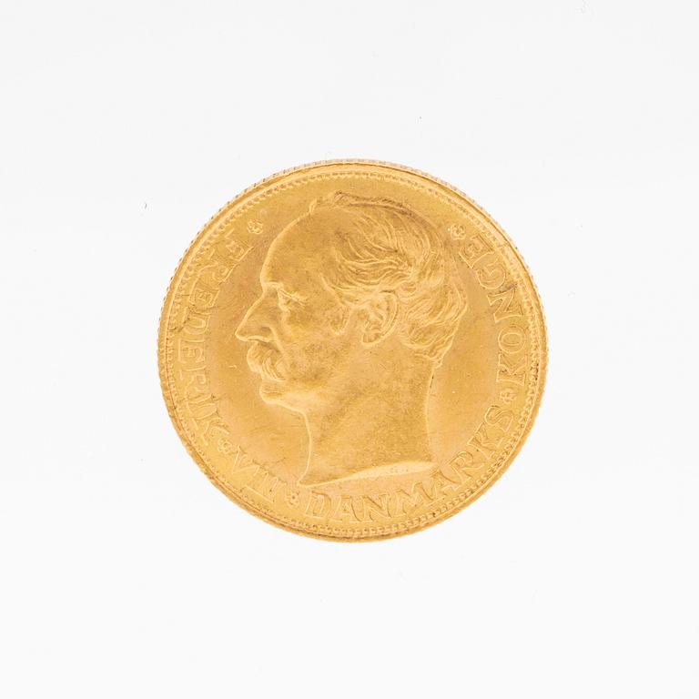 Gold coin 20kr Frederik VIII, Denmark 1908.