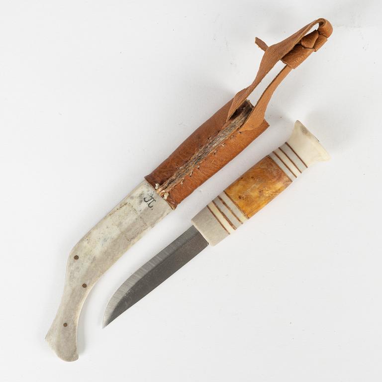 A reindeer horn knife by Johan Tuuri, signed.