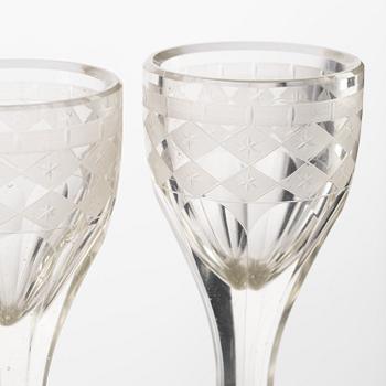 A set of nine Late Gustavian sherry glasses from Casimirsborgs glasbruk, circa 1800.