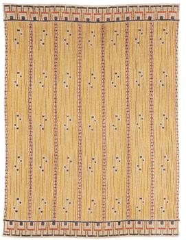 495. DRAPE. "Gult draperi". Flat weave. 289 x 220 cm. Signed MMF.