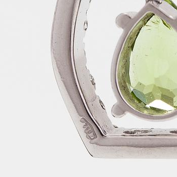 Kaulakoru, 18K valkokultaa, pisaranmuotoinen peridotti ja timantteja yht 0.44 ct.