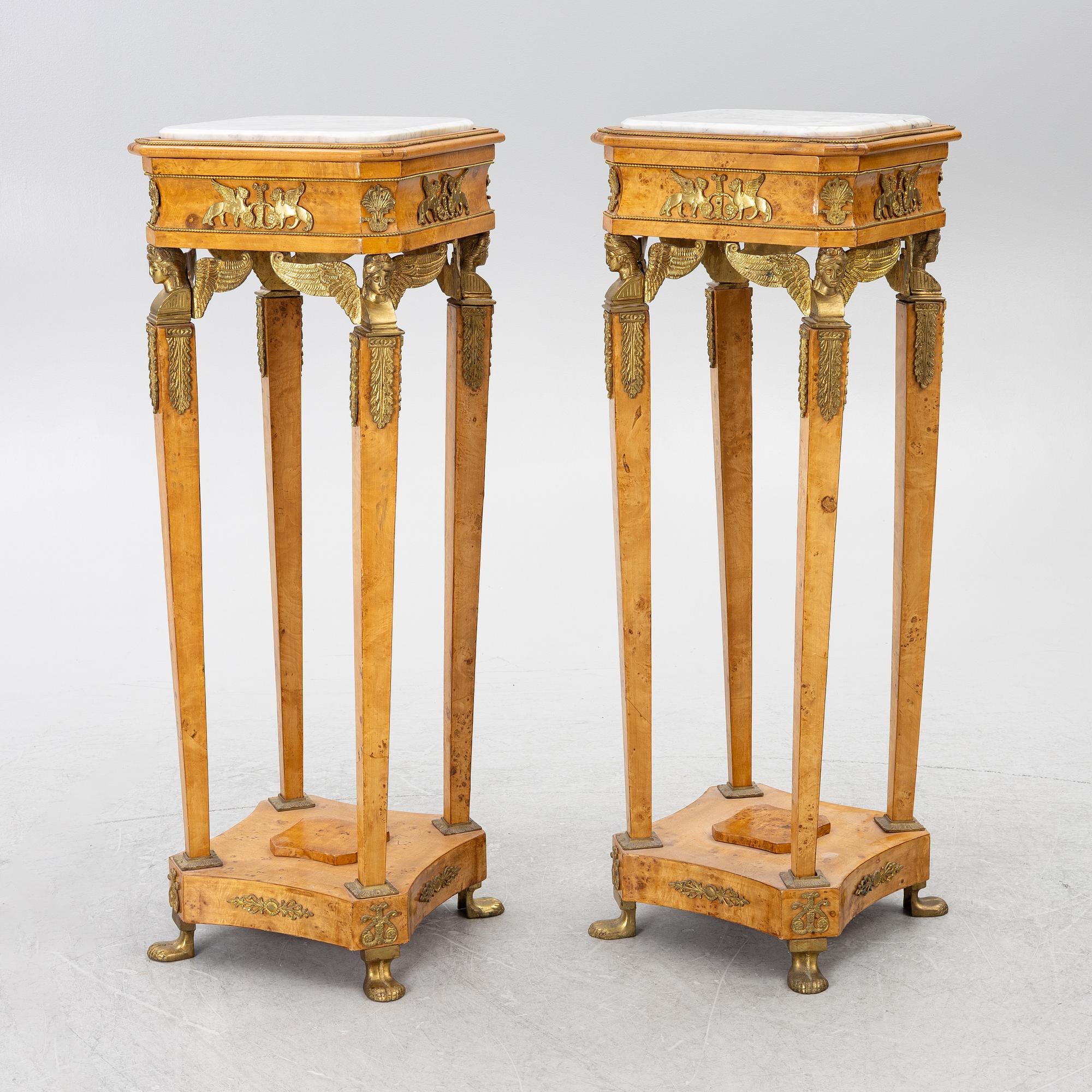 Pedestals, a pair, Empire style, around the year 2000.