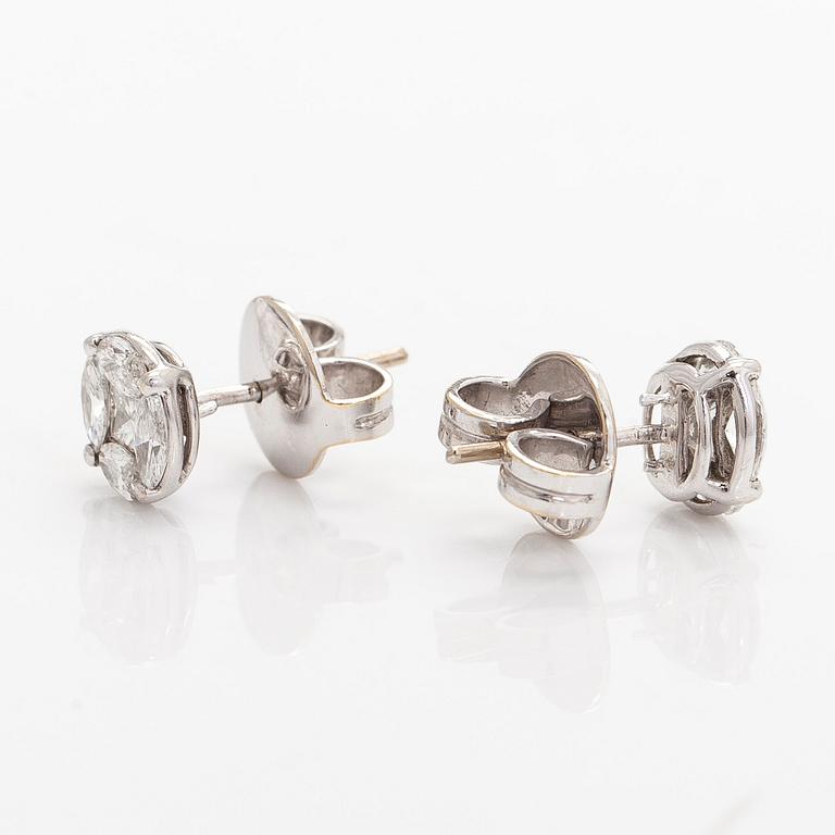 Earrings, princess- and marquise cut diamonds, 18K white gold.