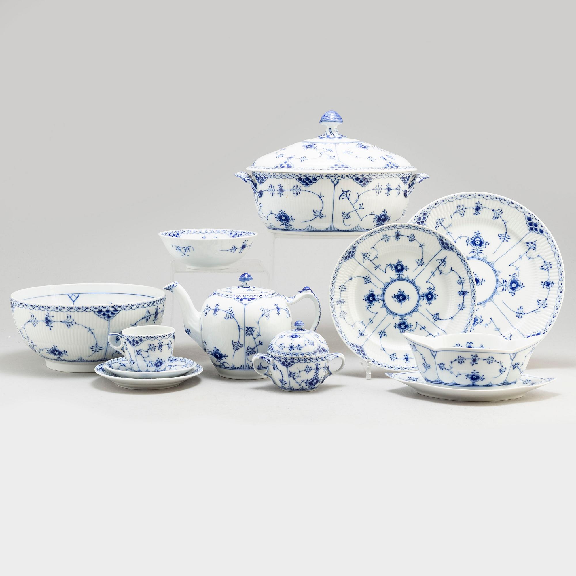 A 43 piece porcelain service, 'Musselmalet' Royal Copenhagen, Denmark, second half of the 20th century