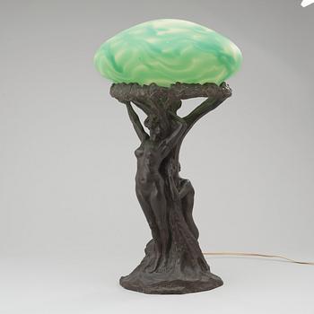 An Alice Nordin Art Nouveau patinated bronze table lamp, Stockholm.