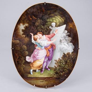 SEINÄLAATTA, posliinia, Fragonard-tyylinen, 1900-luku.