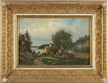 Carl August Fahlgren, Lakeside Landscape with a Wandering Woman.