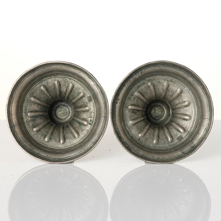 A pair of Gustavian pewter candlesticks by P. Gillman, Stockholm 1786.
