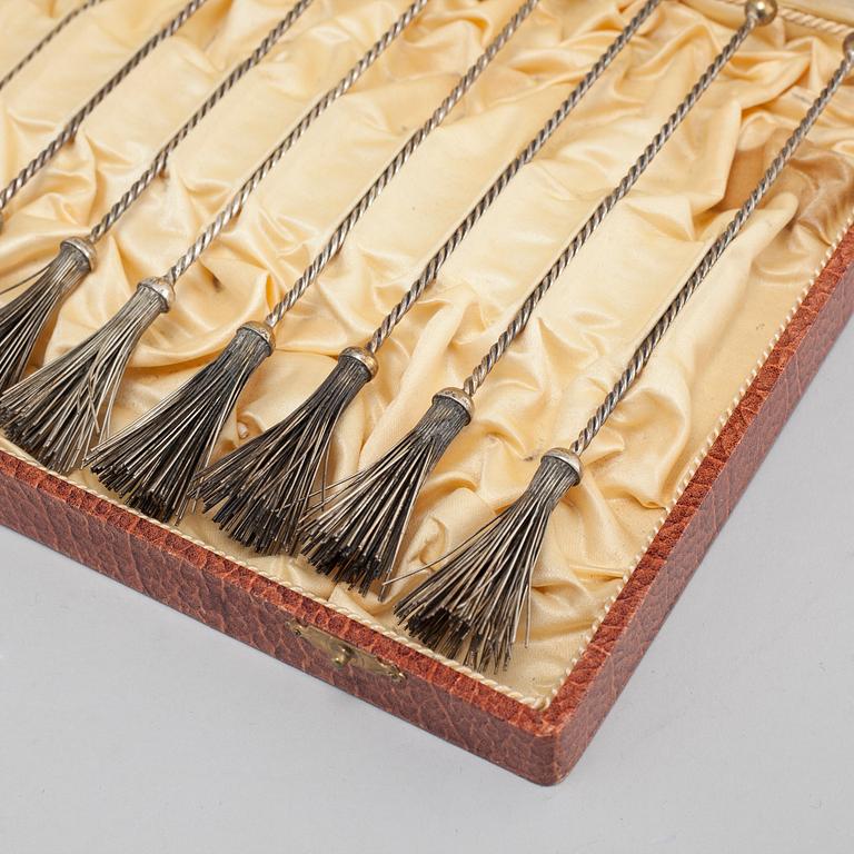 Twelve silver champagne whisks from KG Markströms Guldsmeds Ab in Uppsala, 1929.