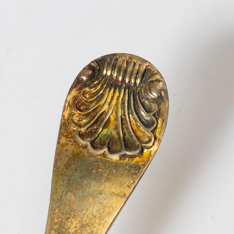 Butter dish, three pairs of salt spoons, and two mustard spoons, Sweden, 19th Century.