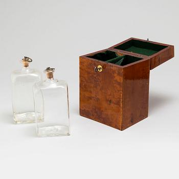 Two boxes with bottles, ca 1800 and 19th century.