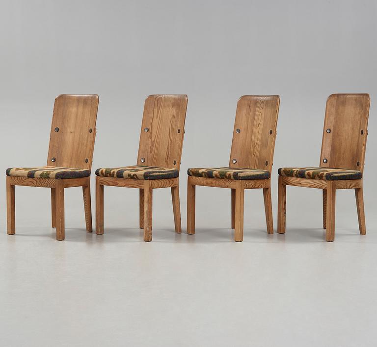 A set of four Axel Einar Hjorth 'Lovö' stained pine chairs, Nordiska Kompaniet, Sweden 1930's.