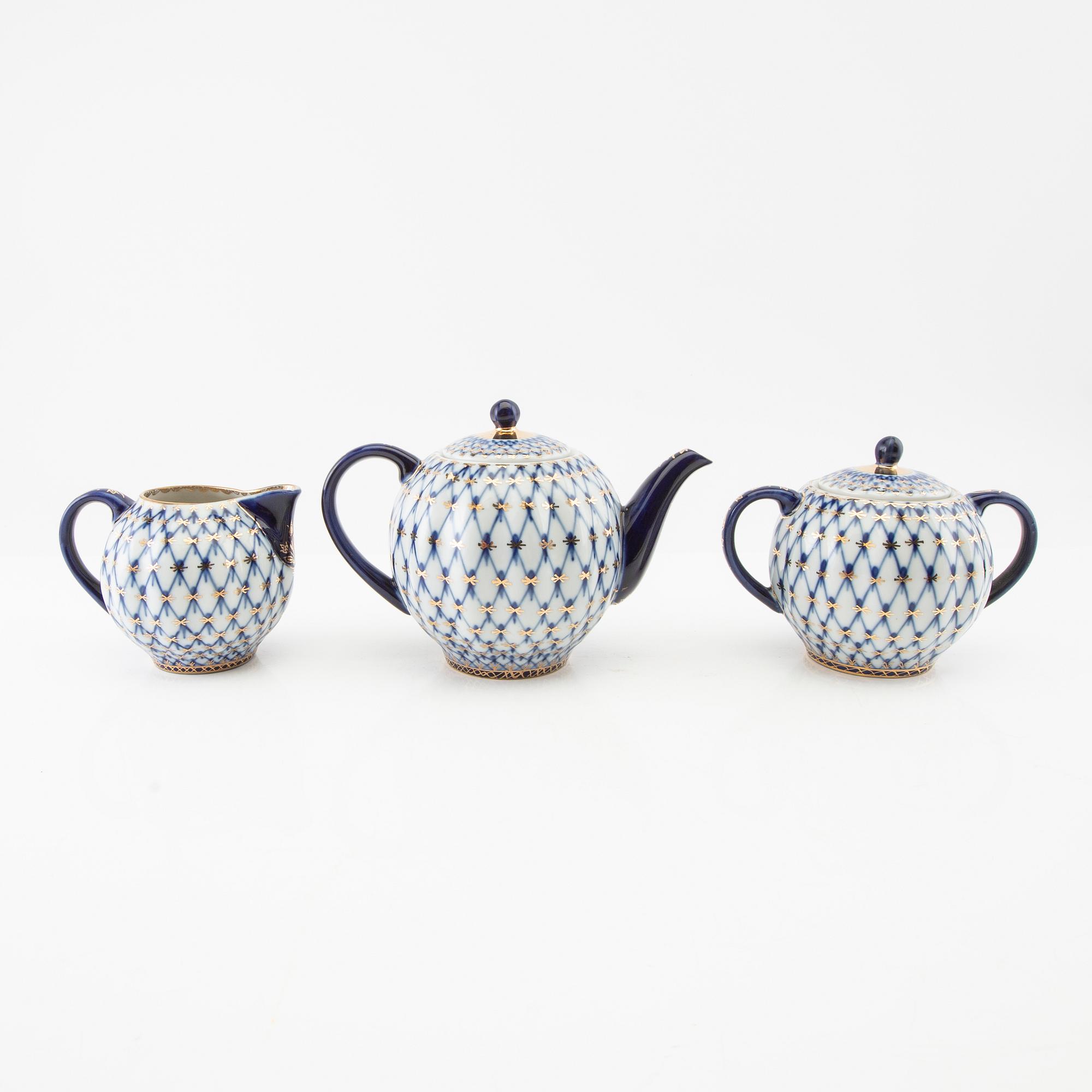 Teservis 15 dlr "Cobalt Net", Lomonosov Sovjetunionen porslin.