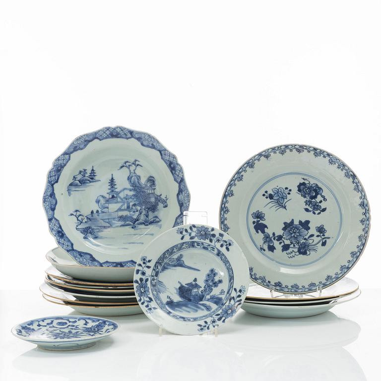 Tallrikar, 14 st, porslin, Kina, 1700-1800-tal.