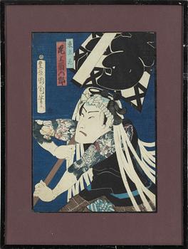 Toyohara Kunichika, two woodblock print in colours.