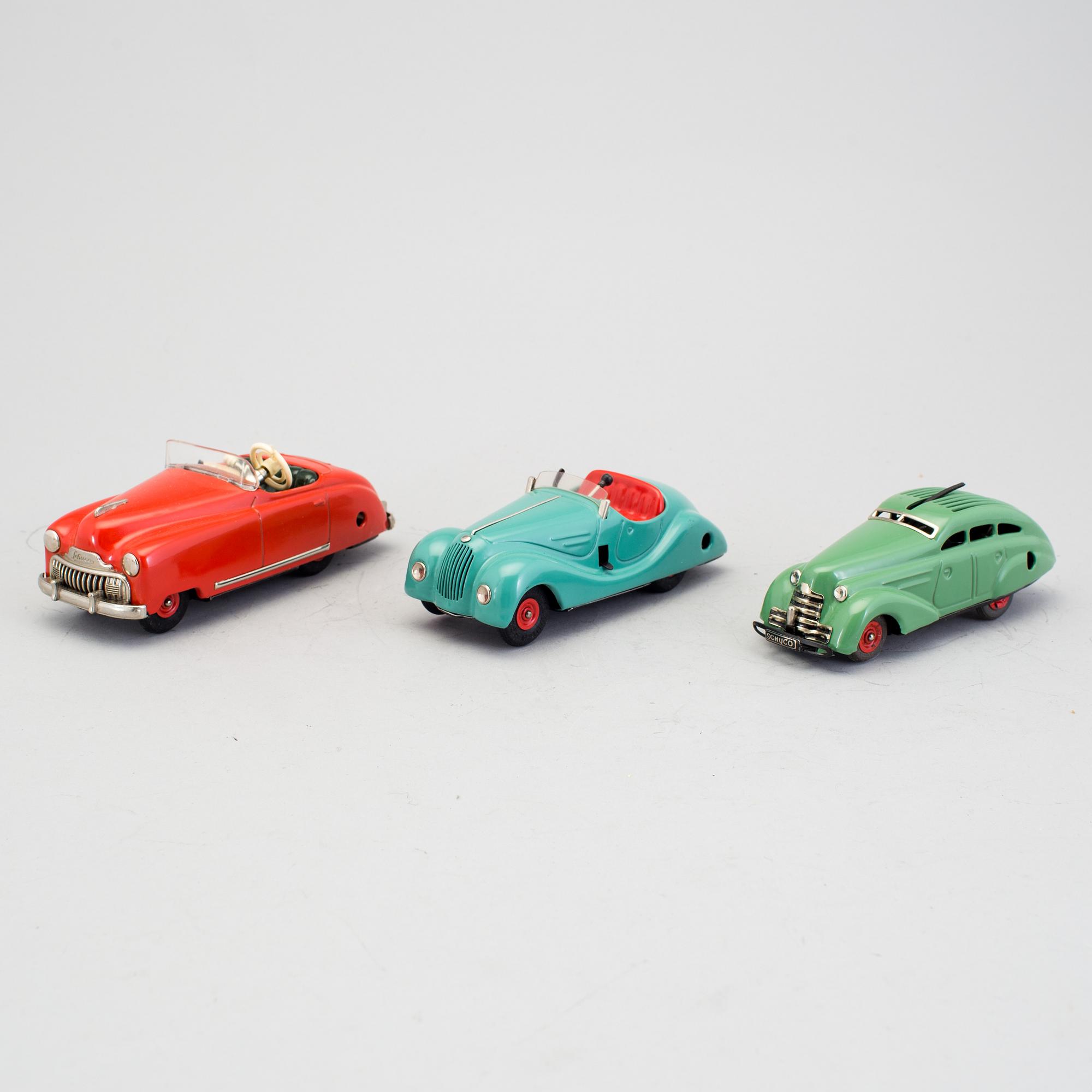 A lot of 3 Schuco cars, Germany, ca 1950.
