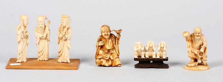 FIGURINER, 4 st, ben, ostasien, 1900-tal.