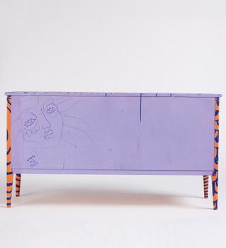 Amara Por Dios, a unique painted sideboard/object, executed in her own studio, 2018.