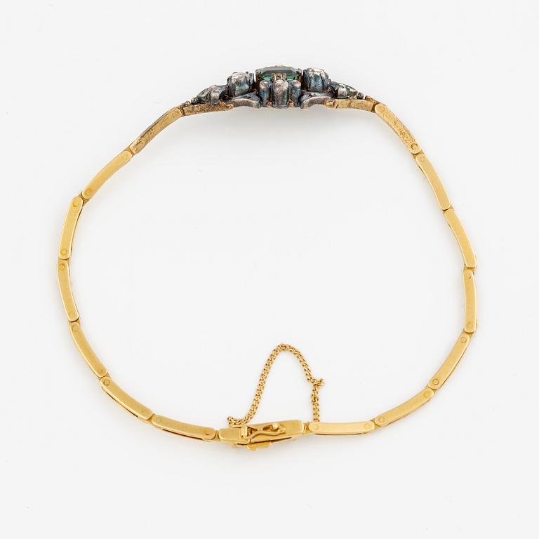 Armband 18K guld och silver med grön turmalin och rosenslipade diamanter.