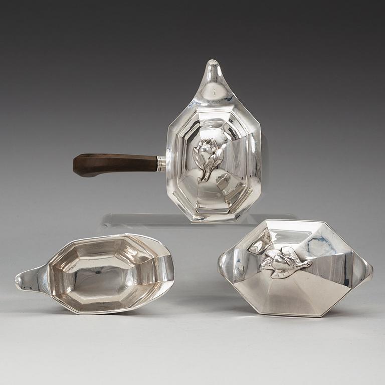 A Jacob Ängman three pcs of silver coffee service, Guldsmedsaktiebolaget, 1929 and 1934.