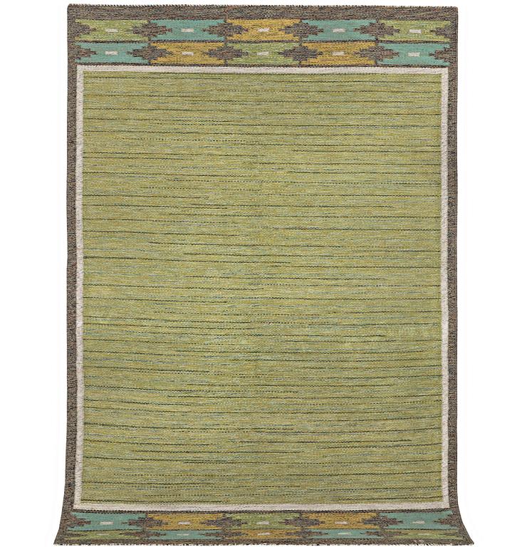 Ingegerd Silow, a flat weave rug, signed IS, c. 242 x 154 cm.