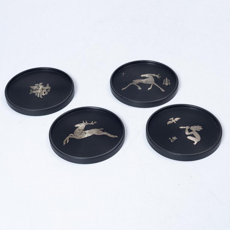 Wilhelmina Wendt, four glass coasters, Perstorp, Helsingborg, 1961-1964.