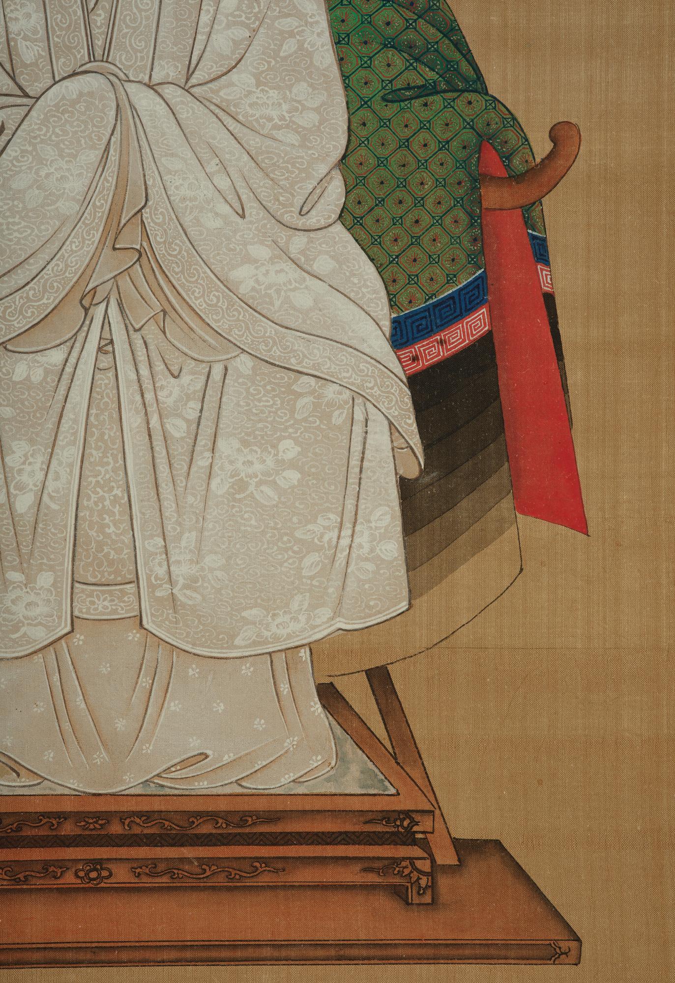 A pair of Thai ancestors portraits, around 1900.