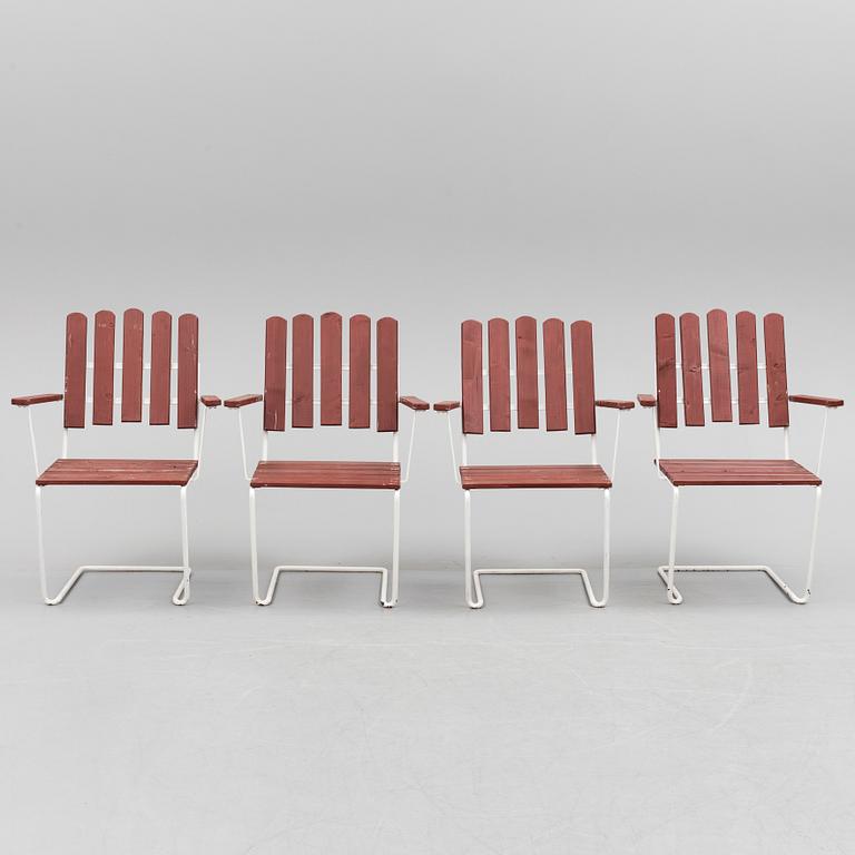 Four second half of the 20th century garden armchairs by Grythyttan stålmöbler.