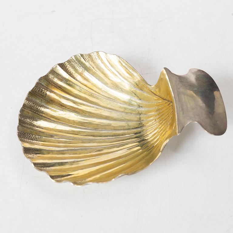 Butter dish, three pairs of salt spoons, and two mustard spoons, Sweden, 19th Century.