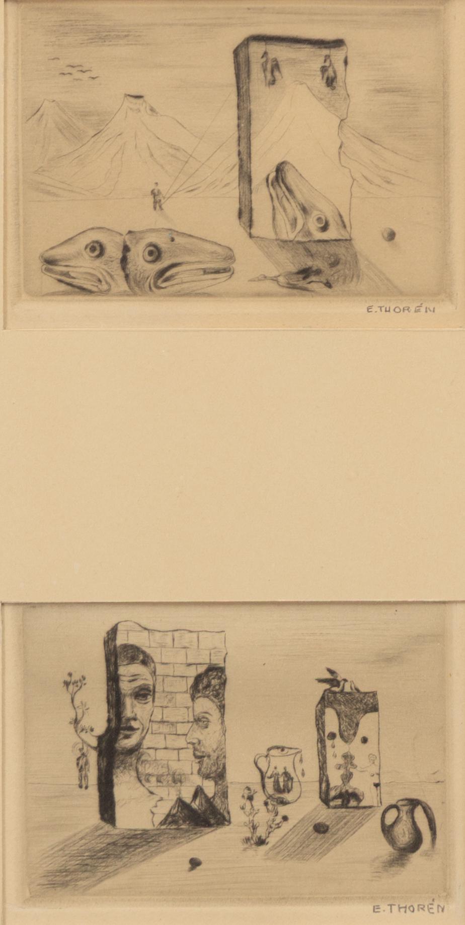 Esaias Thorén, Surrealist studies, two etchings.