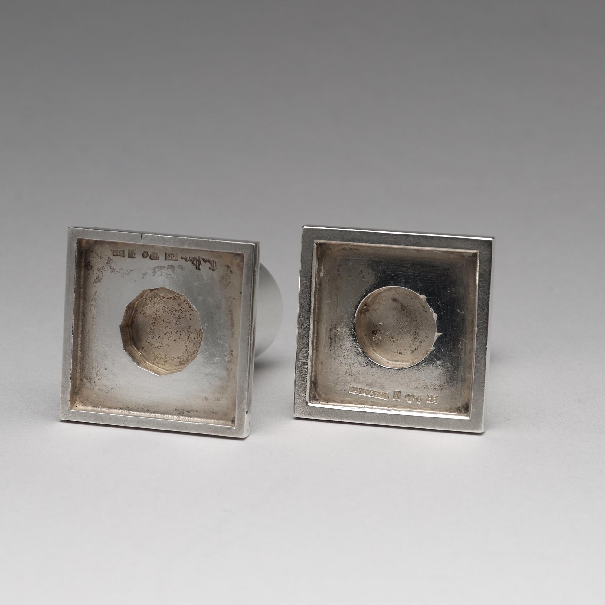 Wiwen Nilsson, a silver set with a pair of candlesticks and a cigarette case, Lund Sweden 1927-38.