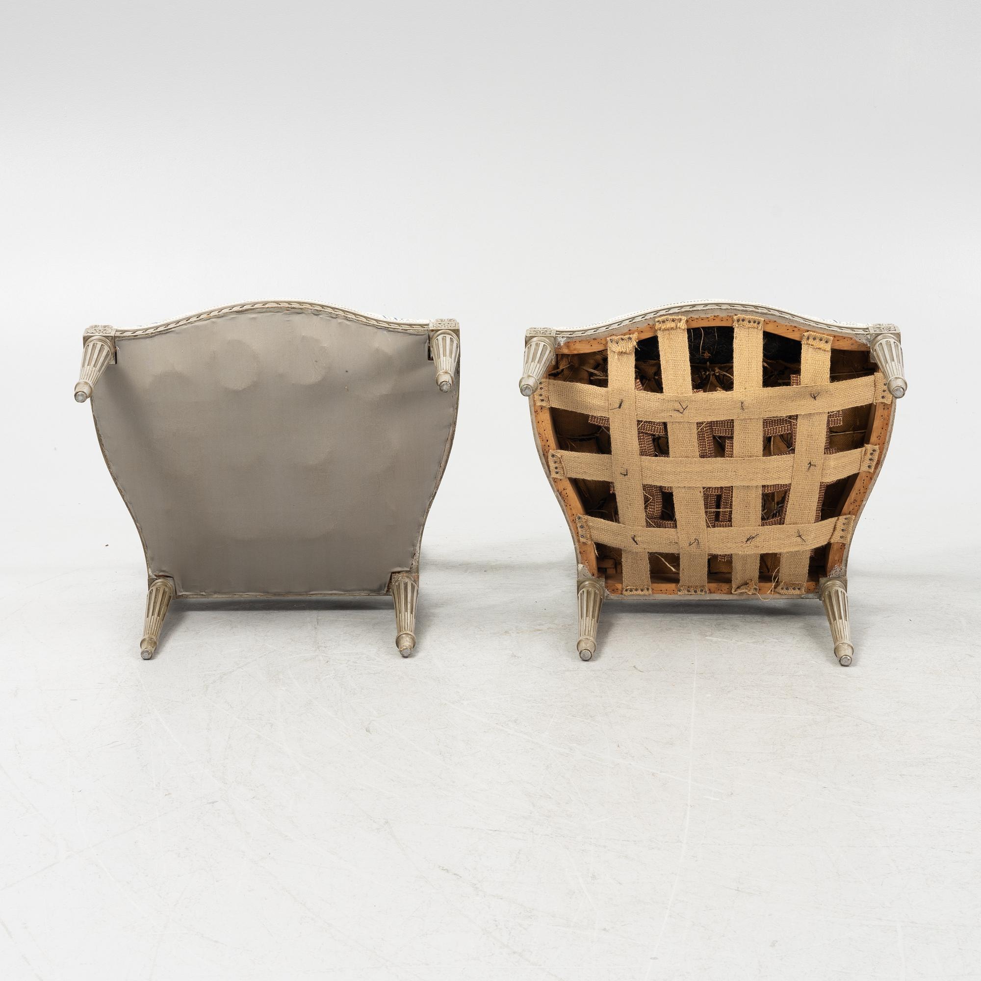 A pair of Gustavian style armchairs, 20th century.