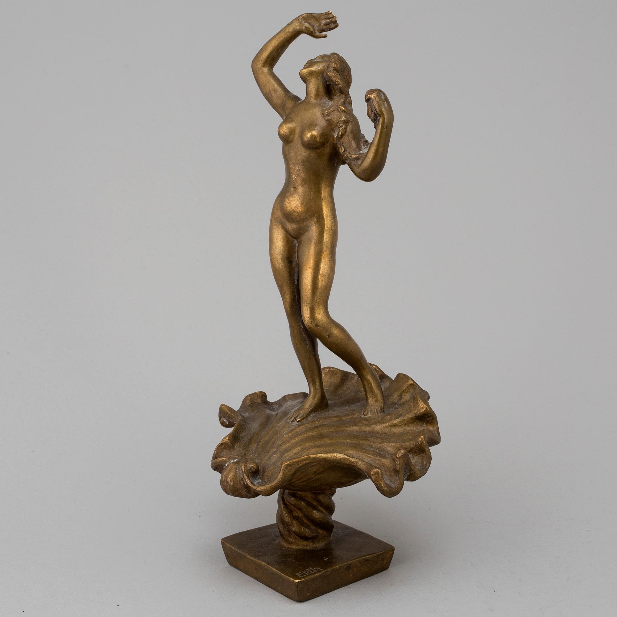 CARL ELDH, skulptur, guldpatinerad brons, signerad Eldh.