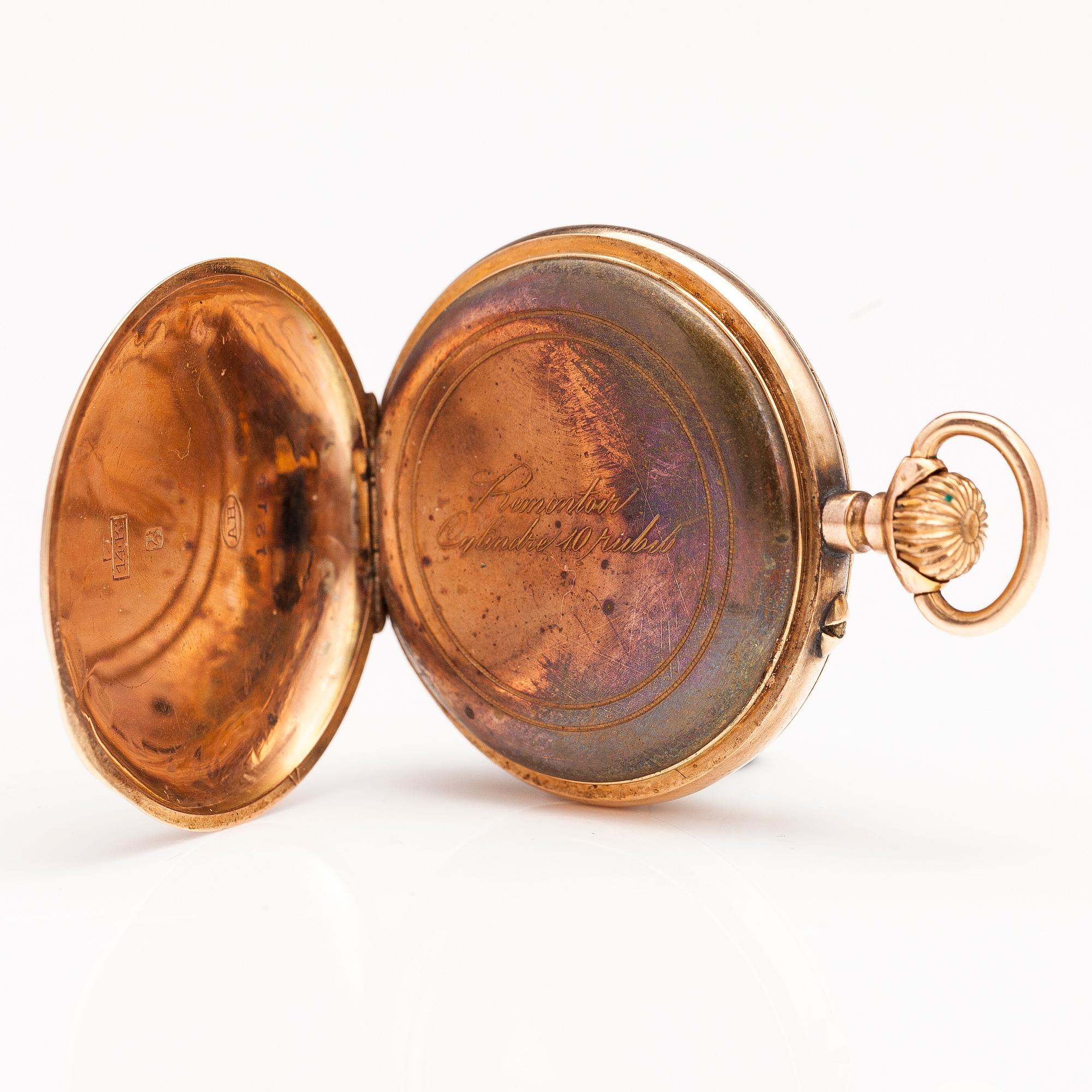 POCKET WATCH, Remontoir, 14K gold. 32 mm.