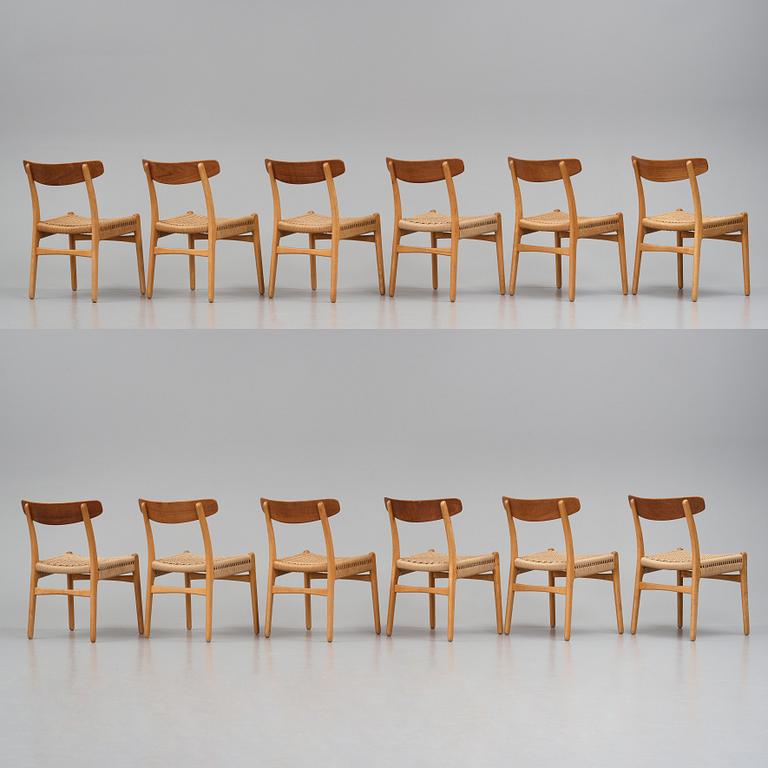 Hans J. Wegner, stolar, 12 st, "CH-23", Carl Hansen & Son, Danmark 1950-60-tal.