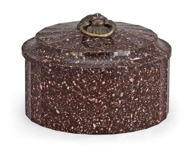 A Swedish Empire porphyry butter box.