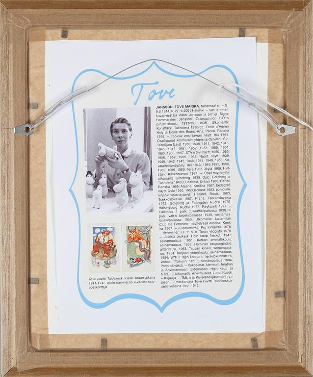 KONSTVYKORT, 7 st, efter Tove Jansson, signerade i trycket, Taidekorttikeskus 1940-tal.