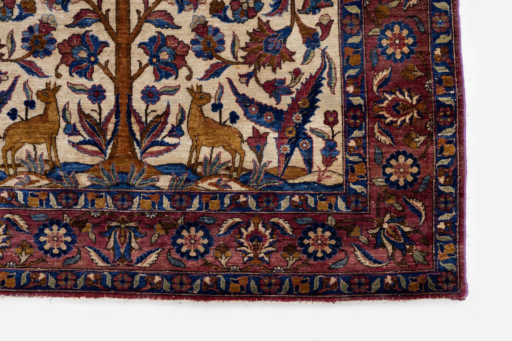 An Antique silk Keshan rug, Central Persia, c. 152 x 105 cm.