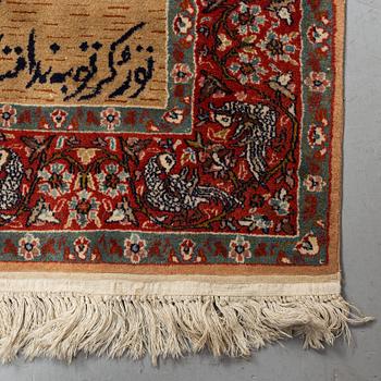 A rug, an old Pakistani figural, ca 214-216 x 121,5-123 cm (as well as ca 1-2 cm flat weave at the ends).